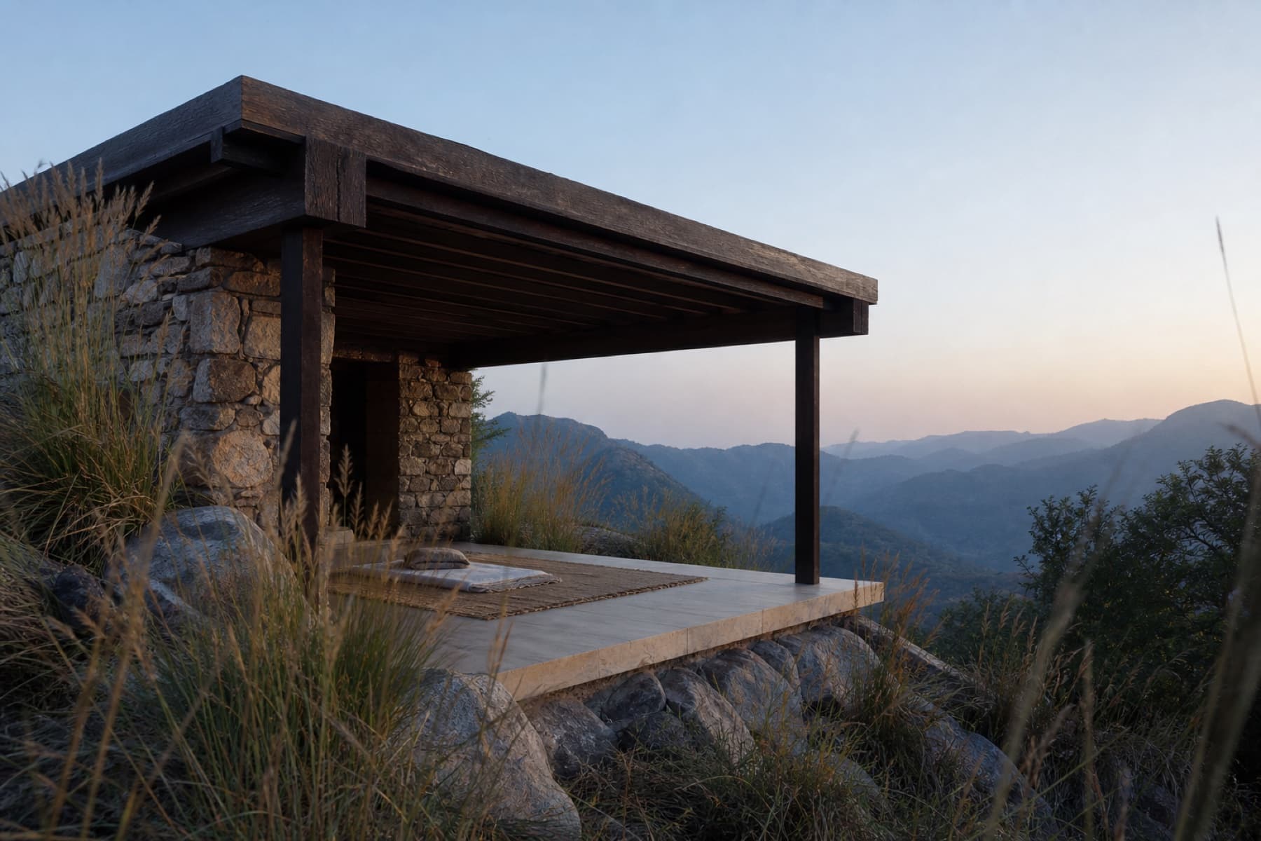 Concept visual for Qilara in the Aravalli landscape